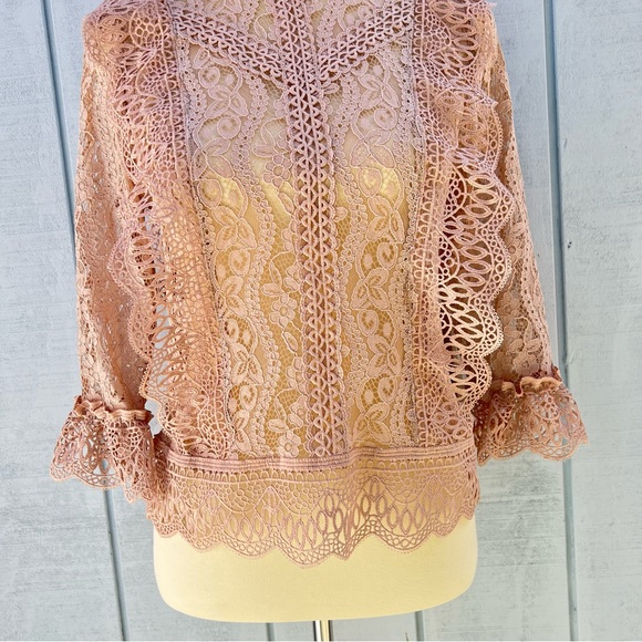 Melograno Rico Lace Blush Blouse See-through Top Long Sleeve - Picture 8 of 10